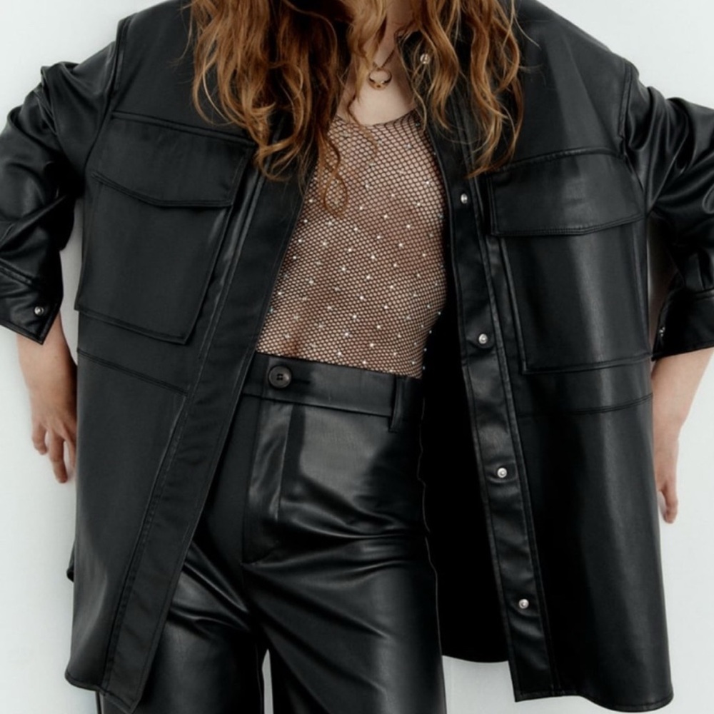 Zara Black faux Leather oversized  Jacket for Women